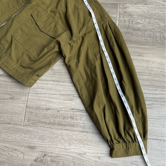 JustFab Canvas Cropped Jacket Balloon Sleeve Olive Green Boxy Cargo Like SZ XXL - Picture 13 of 16